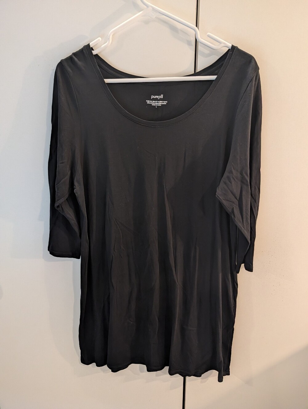 Purejill Black Women's Large Scoop Neck Ballet Sleeve Tunic Top
